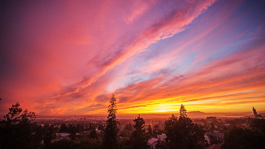 berkeley, united states, bay area, colors, clouds, sunset, dusk, HD wallpaper