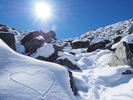 Gray Rocks Covered With Snow, adventure, climb, cold, draw, frozen HD wallpaper