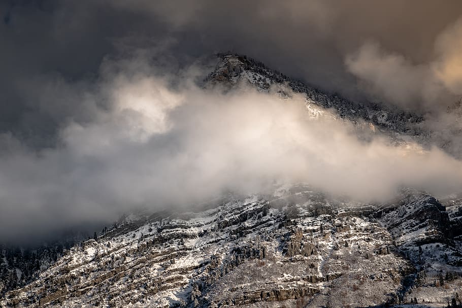 cloud covered mountain, nature, outdoors, landscape, ice, weather HD wallpaper