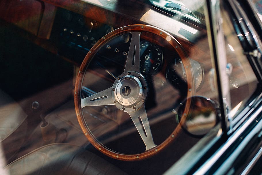 Brown and Black Steering Wheel, automobile, automotive, car, car interior, HD wallpaper