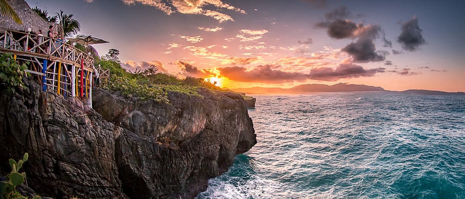 el cabito, dominican republic, sunset, sea, coast, fisheye, HD wallpaper