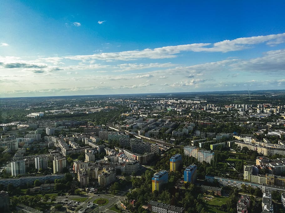 wrocław, high, panoramic, view, summer, sunny, buildings, traffic HD wallpaper