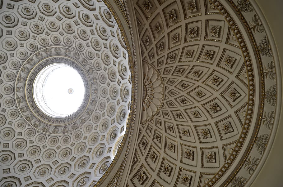 kedleston hall, ceiling, ornate plasterwork, skylight, dome HD wallpaper