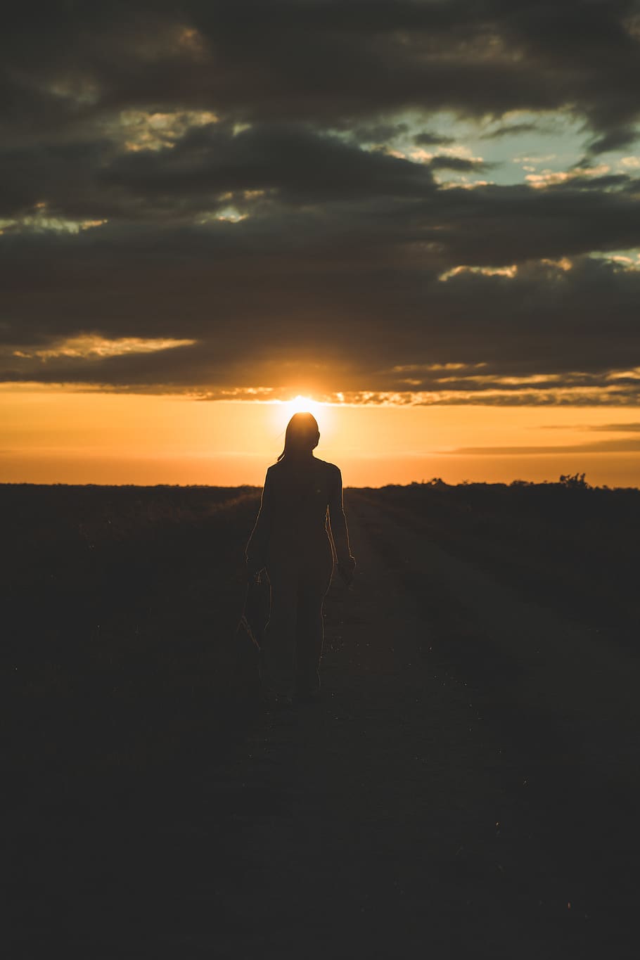 silhouette photo of woman during golden hour, nature, outdoors, HD wallpaper