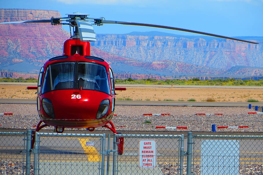 helicopter, aviation, chopper, flying, rotor, vehicle, red HD wallpaper