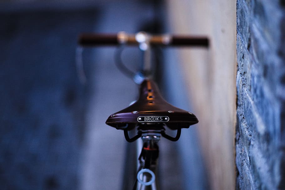 black and gray Brooks bicycle, saddle, bike, transport, old, wall HD wallpaper