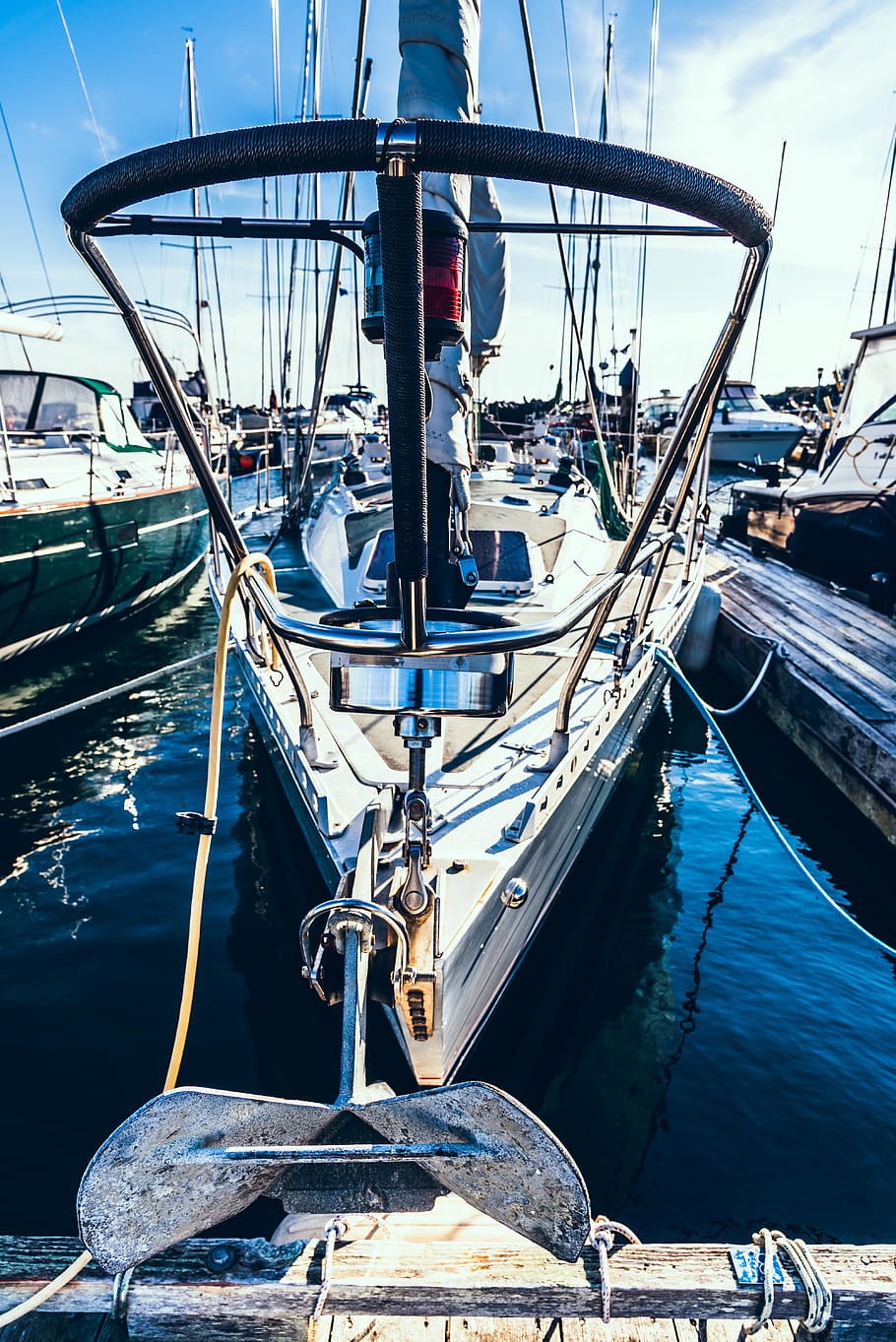 marina, boat, front, anchor, dock, ocean, sailing vessel, leisure HD wallpaper