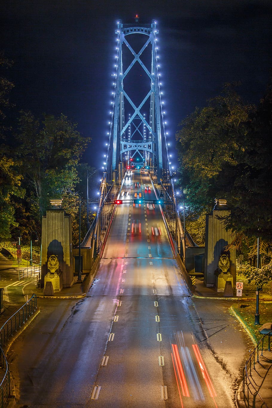 vehicles passing through bridge during night, road, way, highway HD wallpaper