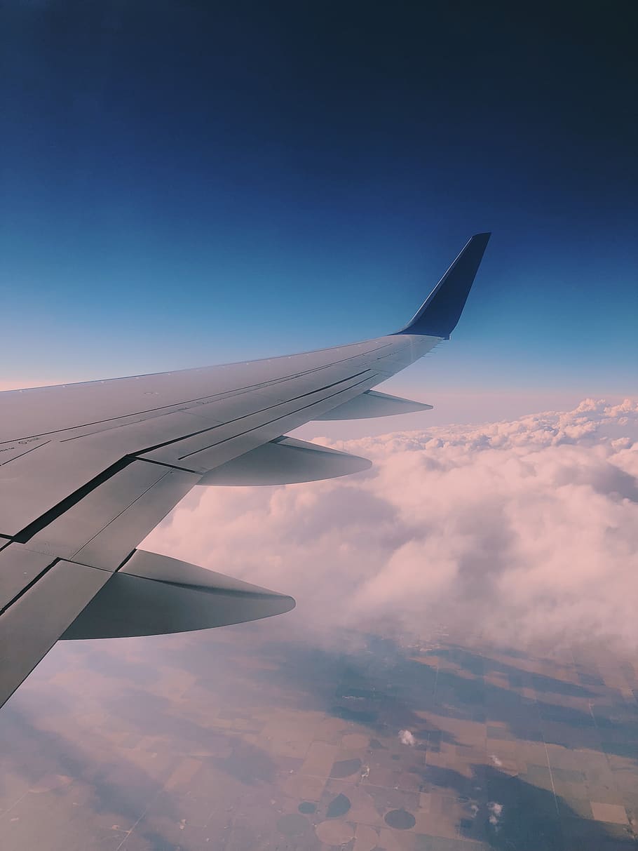 travel, sky, airplane, air vehicle, aircraft wing, flying, mode of transportation HD wallpaper