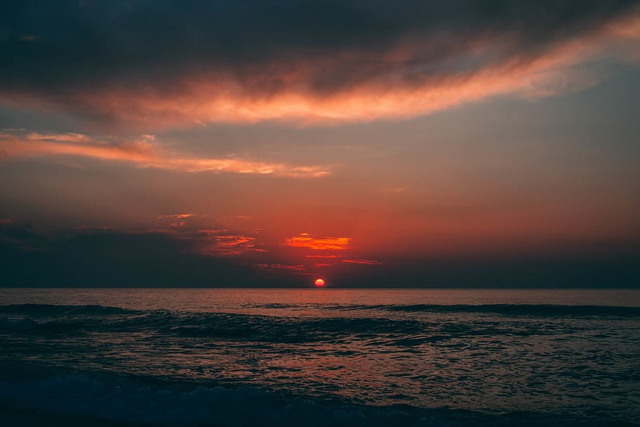 beach under sunset, ocean, sea, united states, long branch beach HD wallpaper