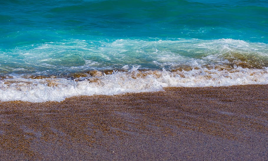 Water Waves, beach, blue, landscape, ocean, outdoors, sand, sea HD wallpaper