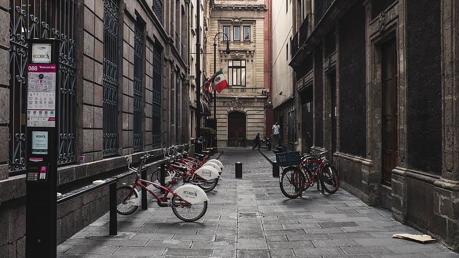 bikes between buildings during daytime, machine, wheel, vehicle HD wallpaper