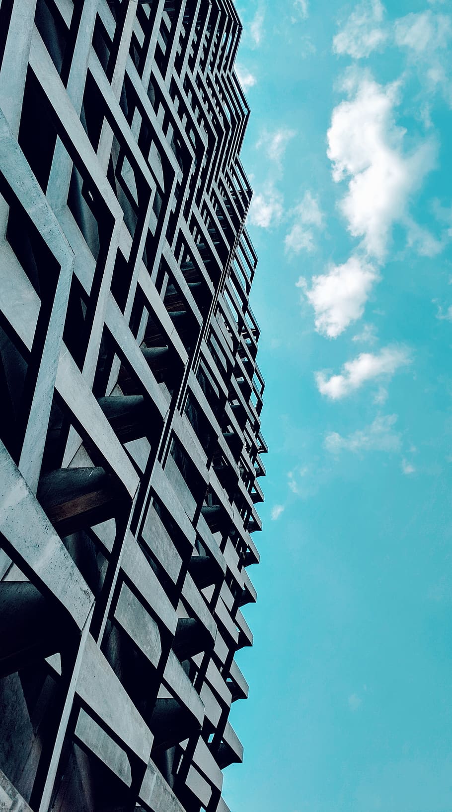 grey multi-storey building under blue sky, low angle view, built structure HD wallpaper