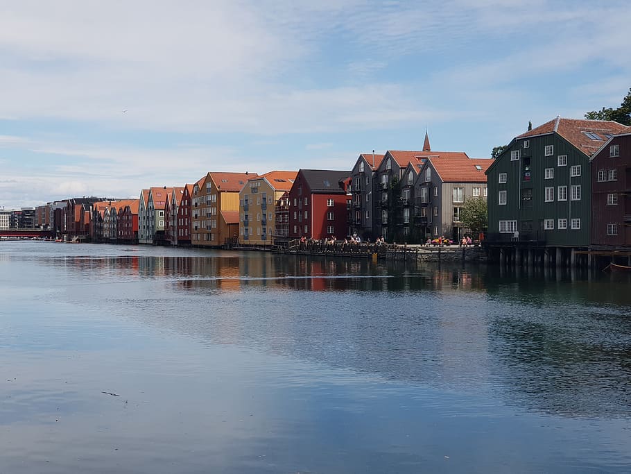 river, buildings, architecture, water, norway, built structure HD wallpaper