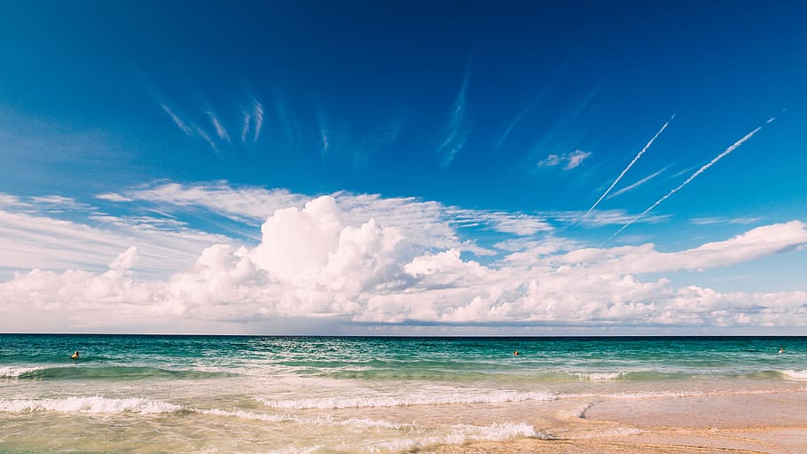 Clouds Above Body of Water, beach, contrails, idyllic, landscape HD wallpaper