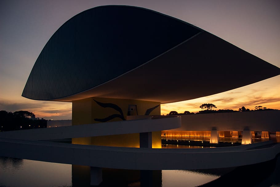 Black and Yellow Building during Orange Sunset, architecture HD wallpaper