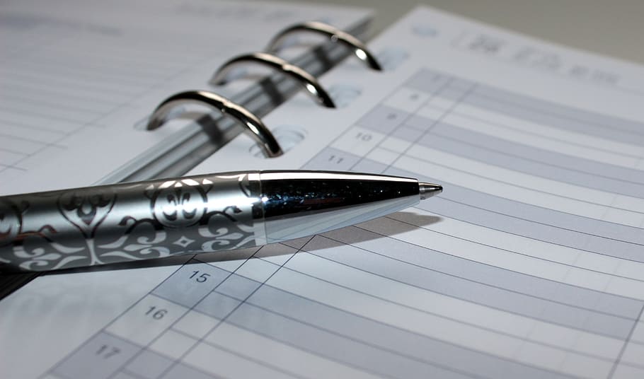 Gray Pen on Notebook, macro, page, planner, paper, close-up, indoors HD wallpaper