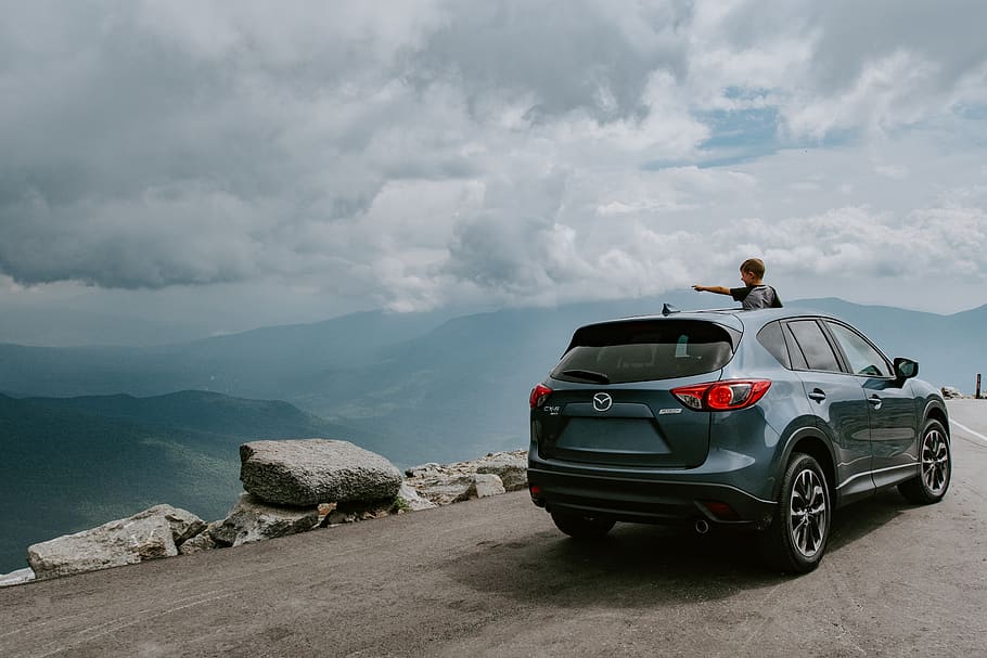 gray Mazda SUV, car, rock, transportation, automobile, vehicle HD wallpaper
