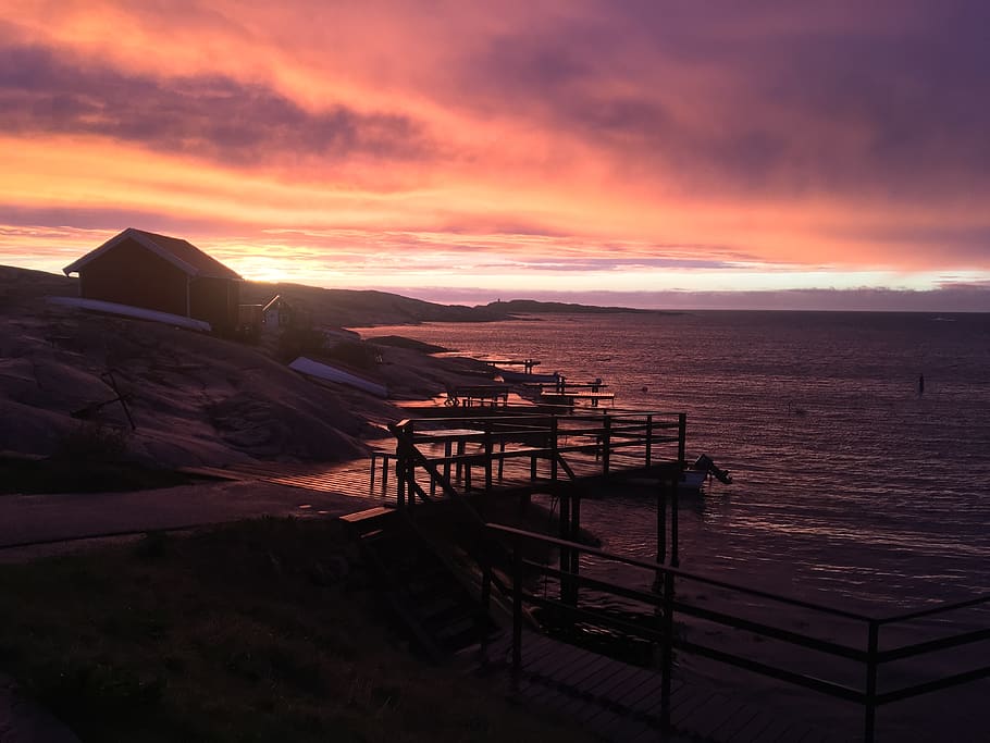 sunset, smögen, himmel, cloud, bridge, makrillviken, sea, west coast HD wallpaper