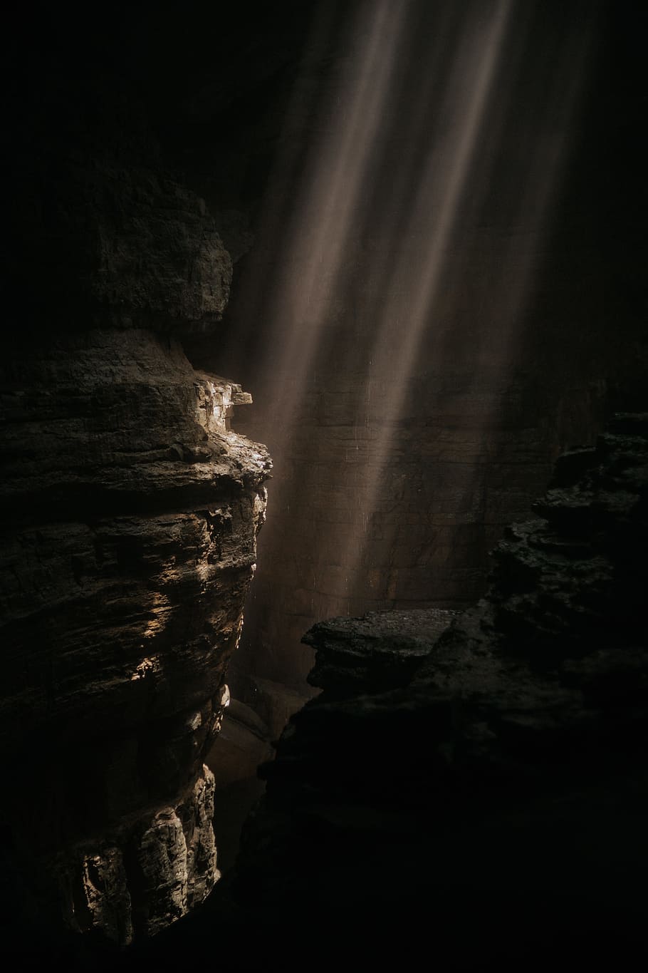 rock, sunlight, ray, cave, glow, explore, nature, rock - Object HD wallpaper