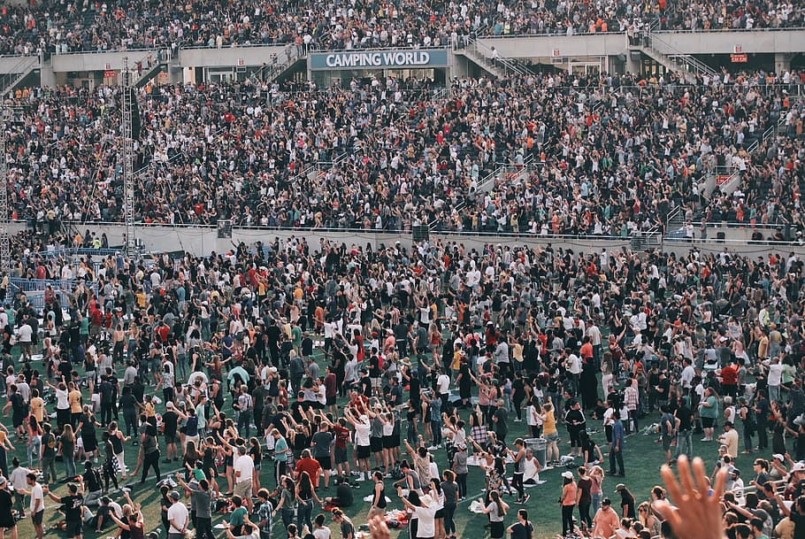 people inside stadium, crowd, person, human, audience, parade