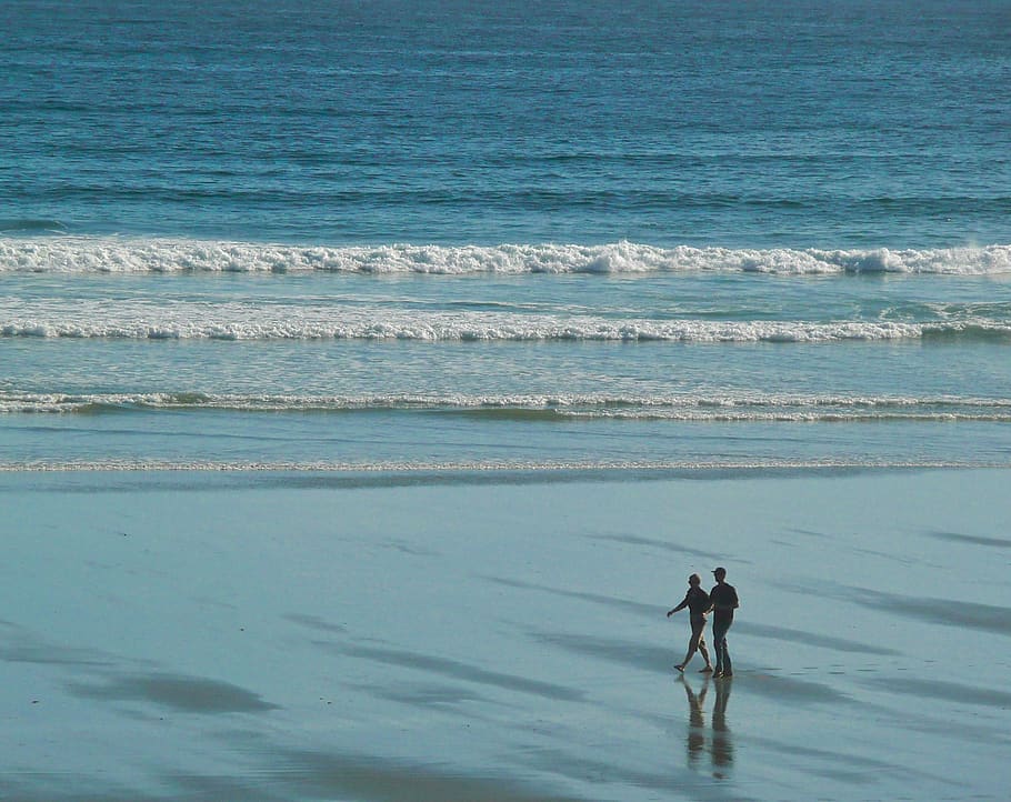 canada, tofino, bc, sea, water, land, beach, motion, two people HD wallpaper