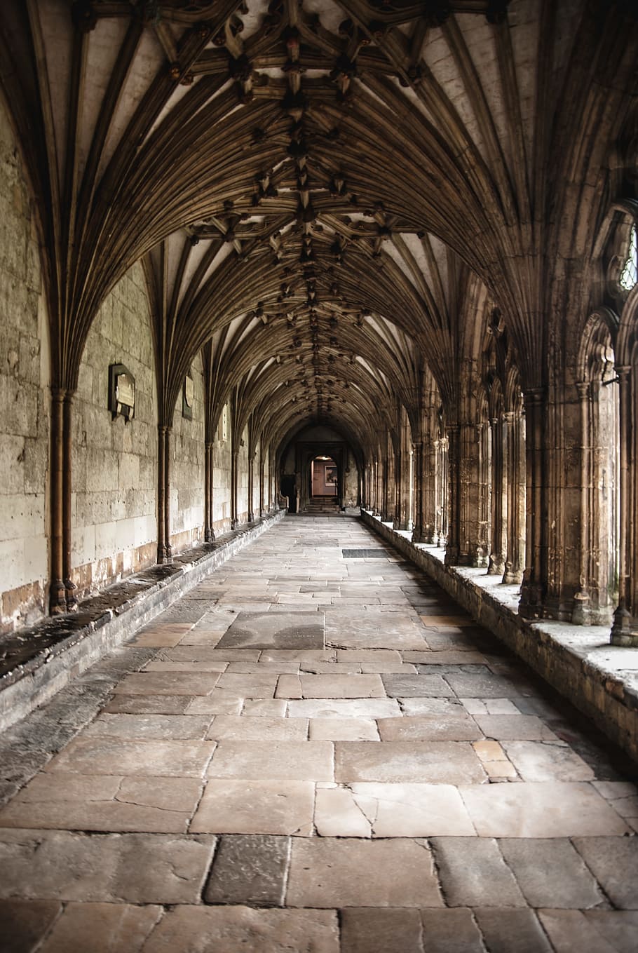 Brown Concrete Hallway, abbey, ancient, arch, architecture, art