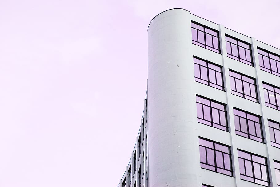 white concrete building, sky, window, reflection, urban, city HD wallpaper