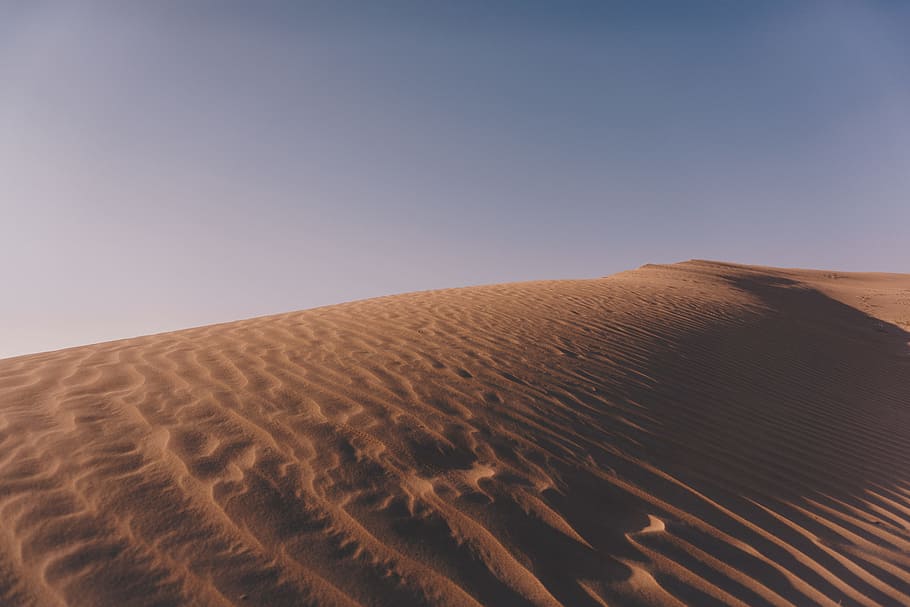 desert, sand, sky, orange, blue, sand dune, ripples, pattern HD wallpaper