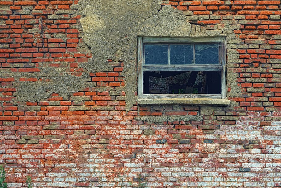 wall, brick, structure, window, glass, cement, background, texture HD wallpaper