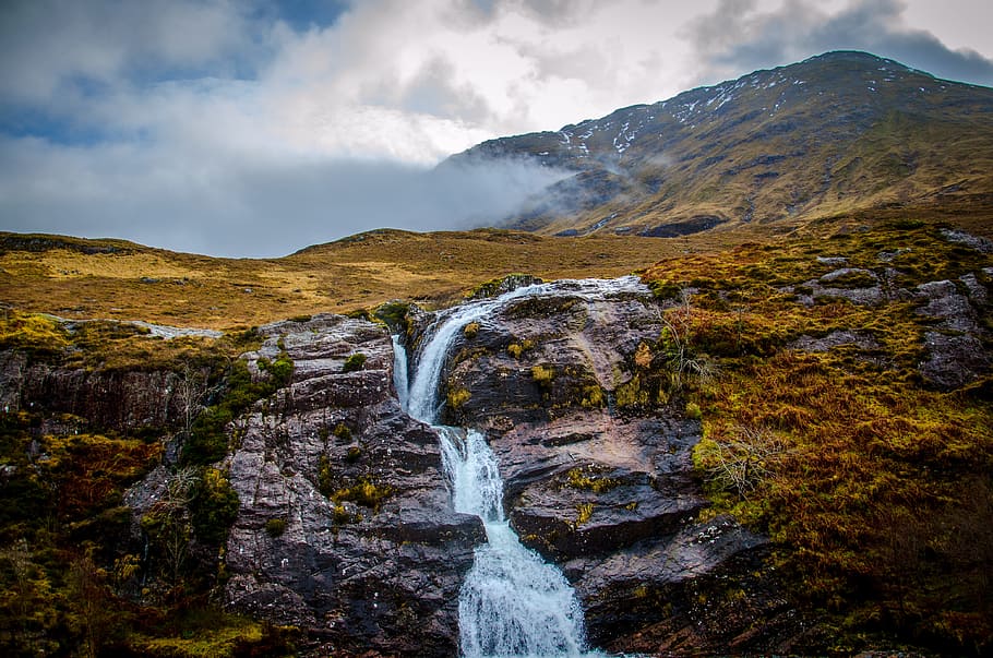 Water Falls Photo, cascade, environment, flow, grass, landscape HD wallpaper