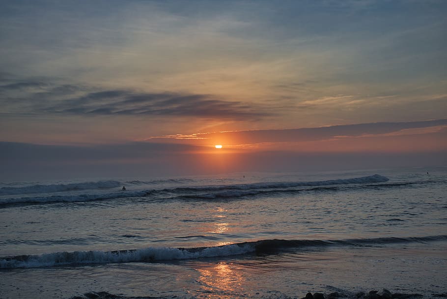 sunset, nature, dawn, night, beach, orange, horizon, summer HD wallpaper