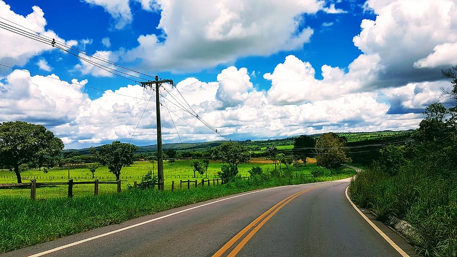 landscape, sky, road, cloud - sky, cable, transportation, electricity HD wallpaper