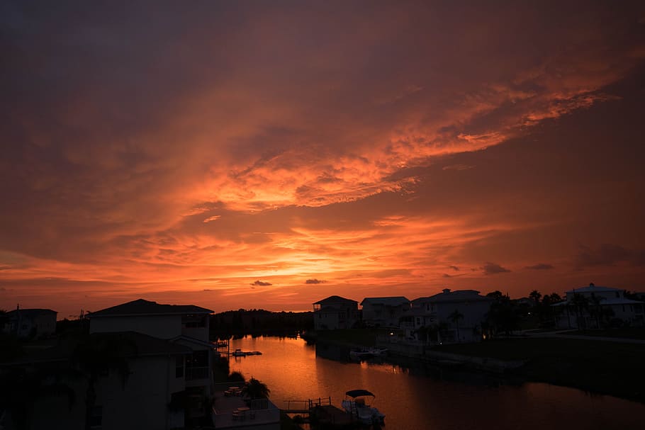 Body of Water during Sunset, clouds, dawn, dusk, nature, river HD wallpaper