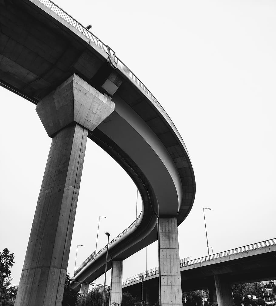 grayscale low-angle photography of concrete bridge, serbia, beograd, HD wallpaper