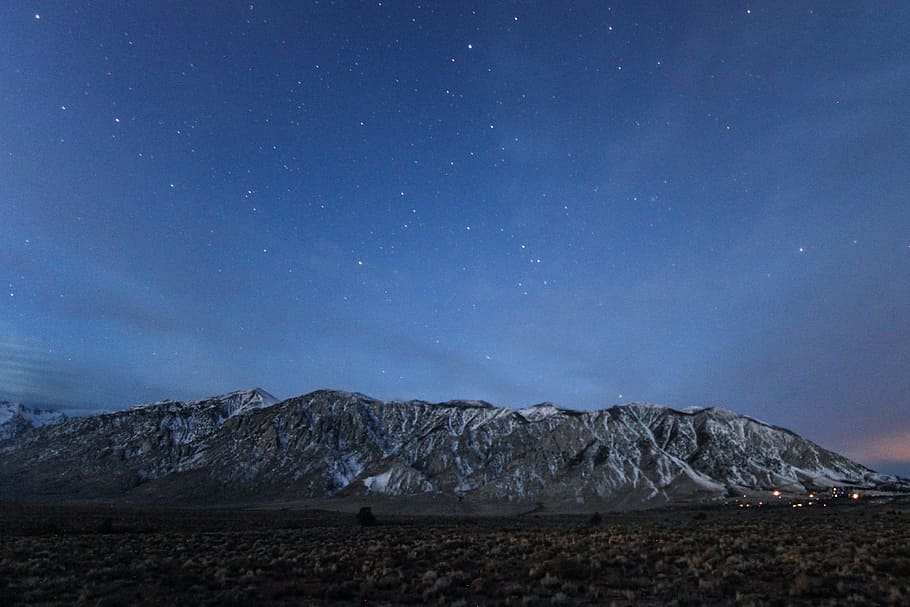 dark, sky, cloud, blue, stars, mountain, highland, landscape HD wallpaper