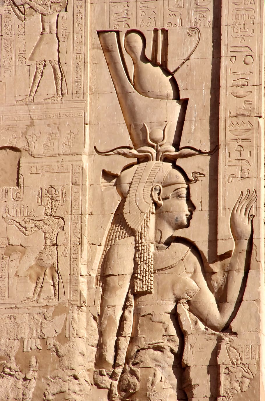 egypt, edfu, temple, divinity, double crown, woman, art, sculpture HD wallpaper