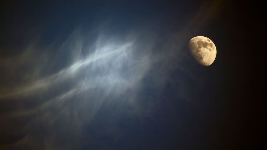 giant, big, moon, white, landscape, nature, black, dark, sky HD wallpaper