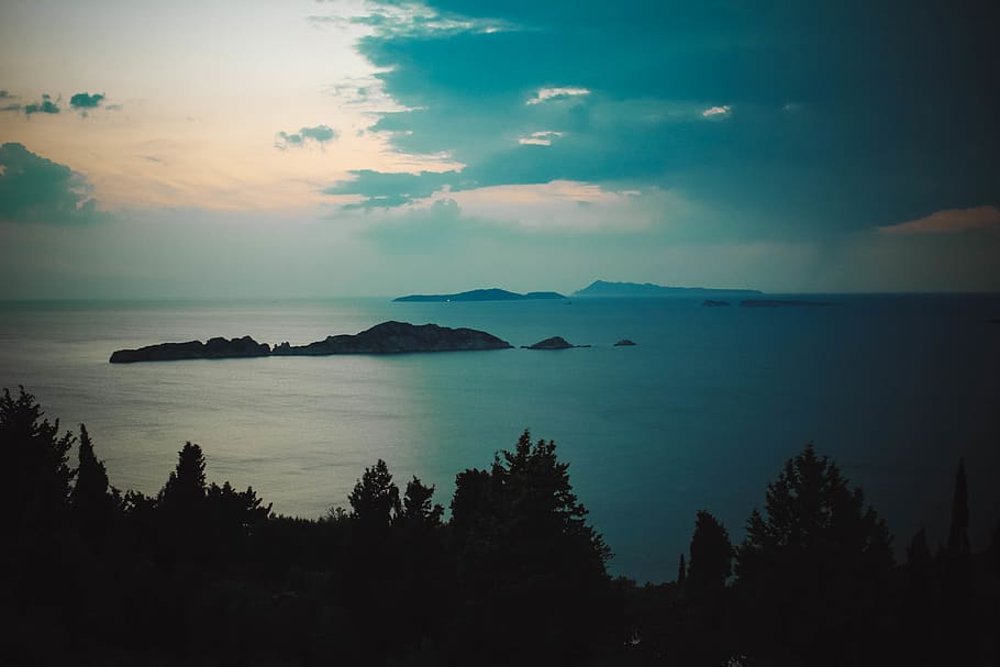 greece, corfu, night, blue, corfou, island, sky, scenics - nature HD wallpaper