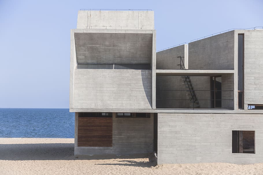 gray 2-stoery house, building, bunker, brick, office building HD wallpaper