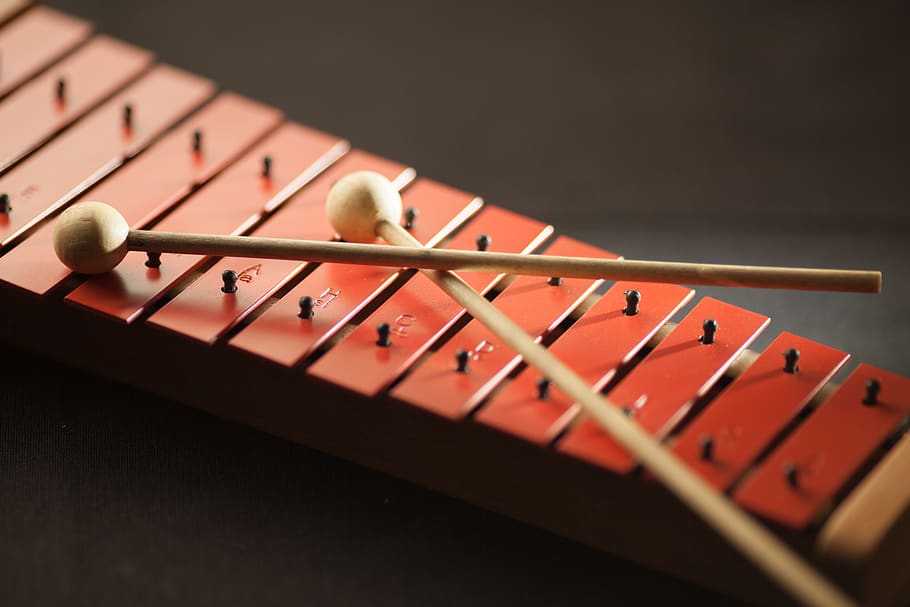 Shallow Focus Photography of Red Xylophone, close-up, color, instrument HD wallpaper