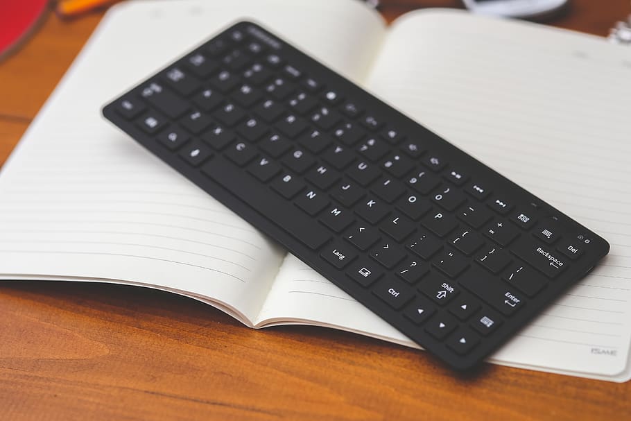 Black desktop wireless keyboard on the note, keys, notepad, notes HD wallpaper
