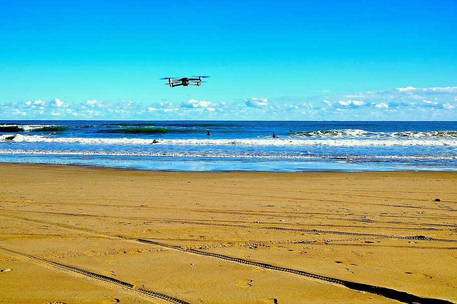 drone, surfing, winter, beach, sea, sky shutting, wave, land HD wallpaper