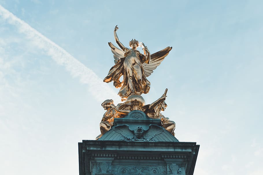 Angel Statue Under Blue Sky, architecture, low angle shot, monument HD wallpaper