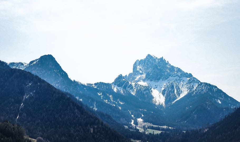 nature, outdoors, mountain range, peak, slope, ice, tree, snow HD wallpaper