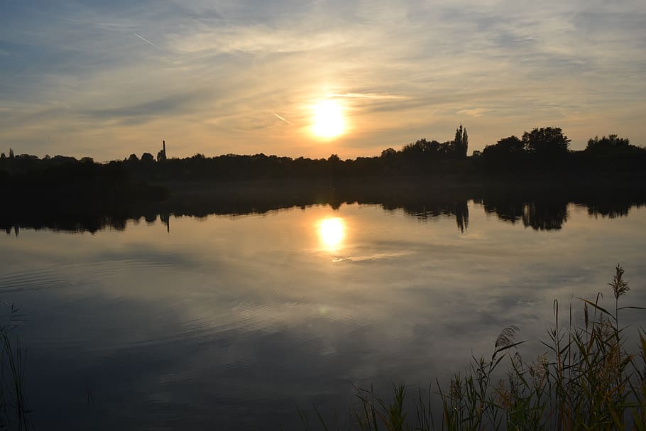 sunset, water, nature, sky, landscape, blue, reflection, lake HD wallpaper