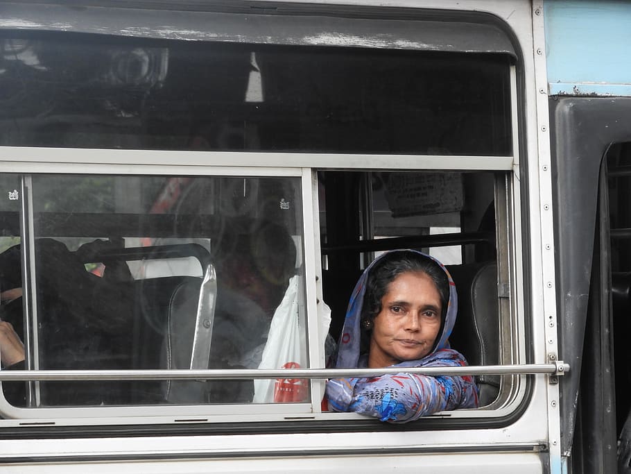 woman sits on the bus near window, person, human, transportation, HD wallpaper