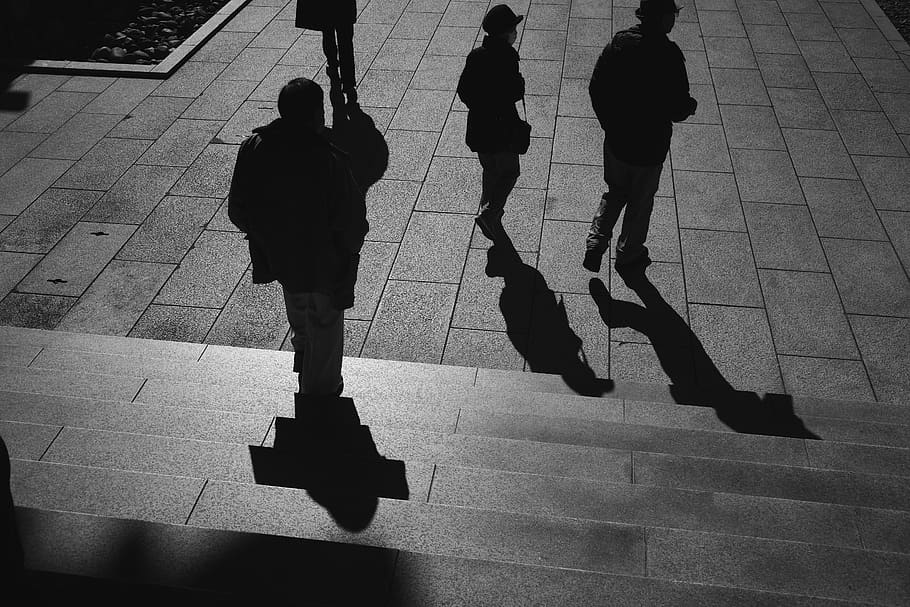 real people, walking, shadow, full length, men, high angle view HD wallpaper