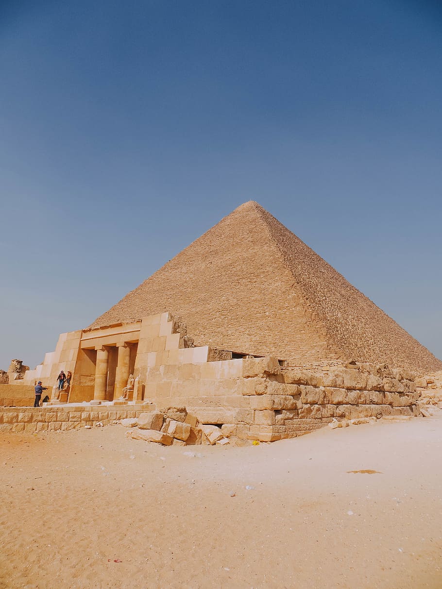 beige pyramid during daytime, architecture, building, person HD wallpaper