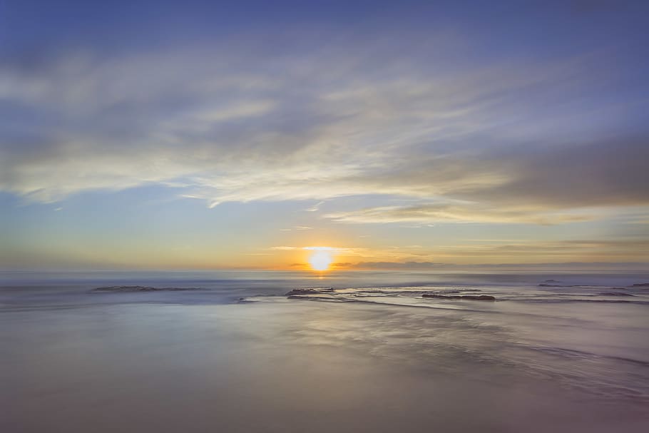 ocean during golden hour, sky, sunset, cloud - sky, scenics - nature, HD wallpaper